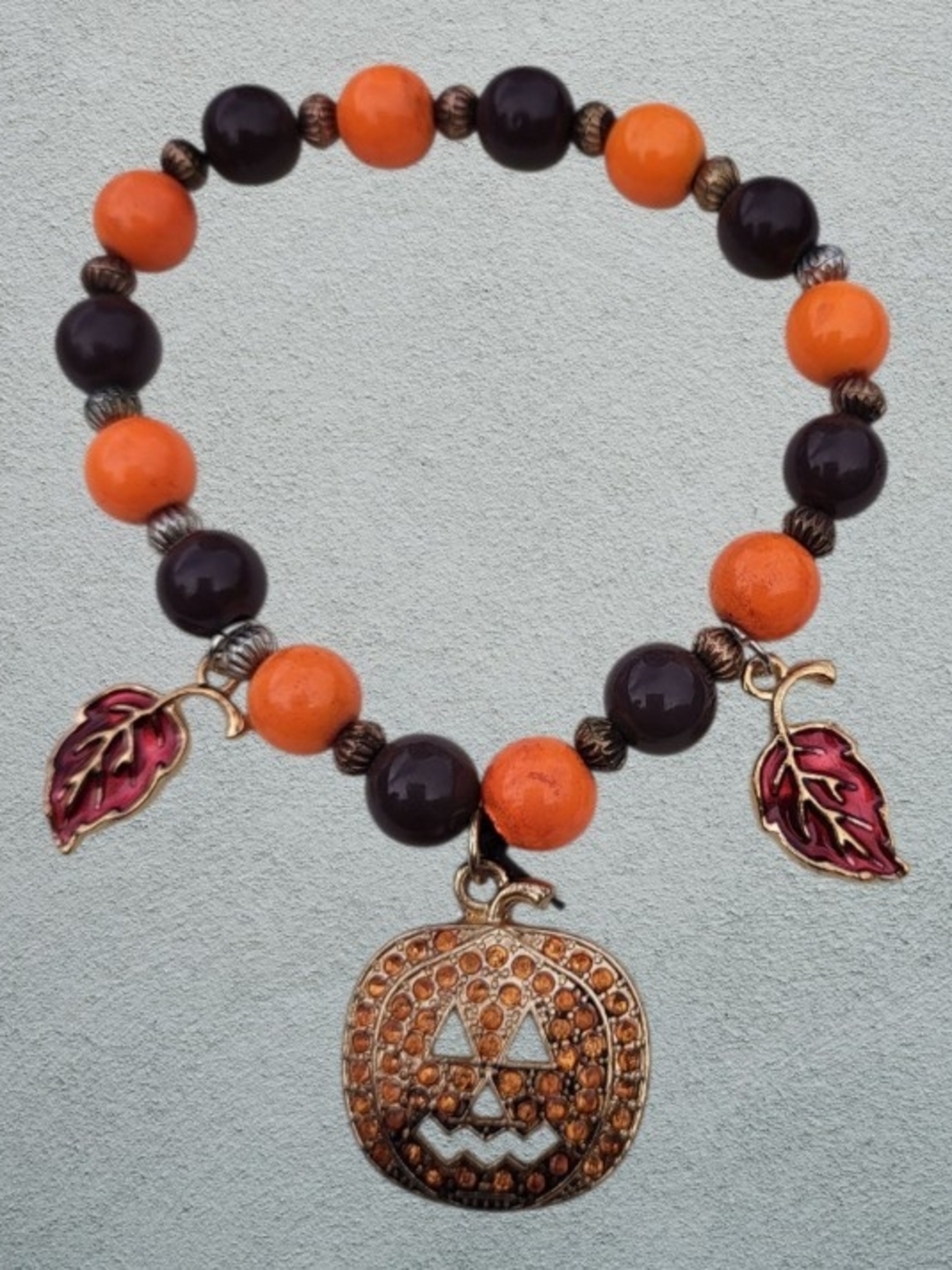 Autumn Harvest Orange & Brown Pumpkin Charm Bracelet